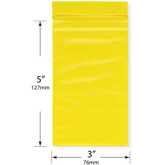 Plymor 3" x 5", Yellow 2 Mil Zipper Reclosable Plastic Bags {2}