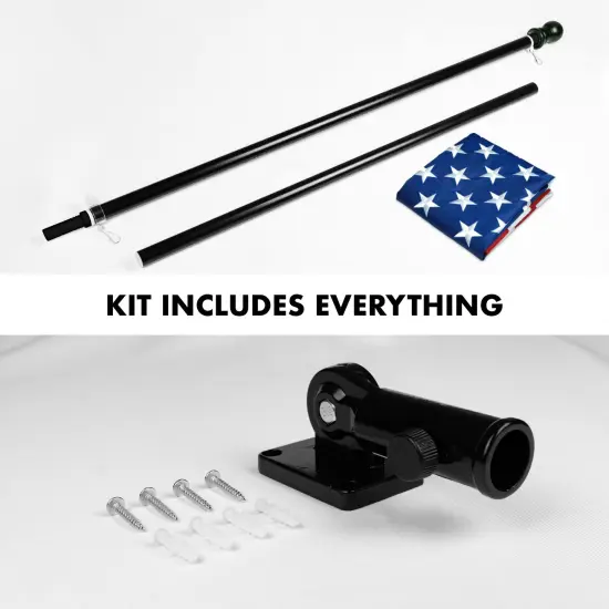 G128 - 5 Feet Tangle Free Spinning Flagpole (Black) American Flag Brass Grommets Embroidered 2.5x4 ft American Flag Brass Grommets (Flag Included) Aluminum Flag Pole {2}