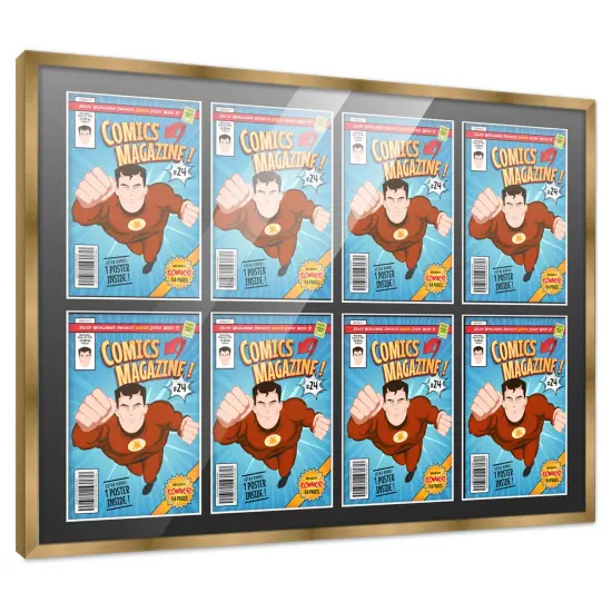 Comic Book Frame with Mat for 8 Golden Age Comics Published Between 1938 and 1956 - Bronze Wood Comic Frame With Black Mat for 7.75x10.5 Comics - 37.5x26.5 Frame Size {2}