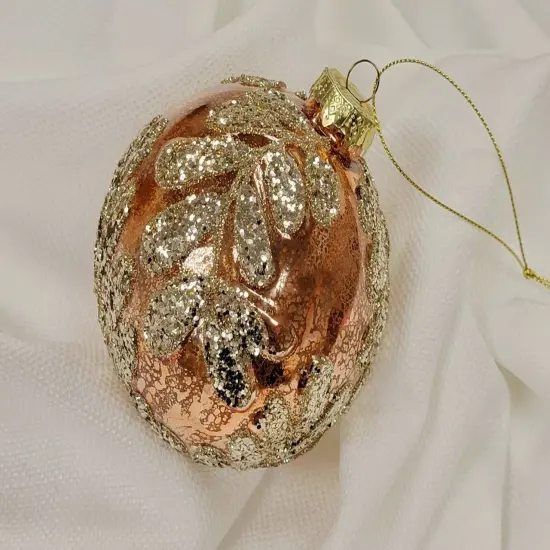 Copper Leaf Glass Ball Christmas Ornament {2}