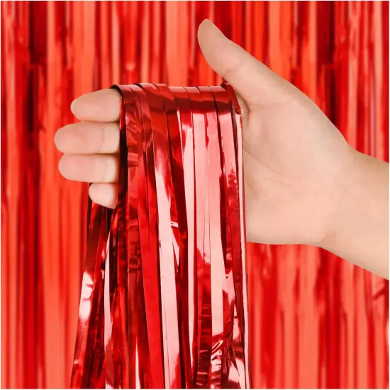 2 Pack 3.2ft x 8.2ft Red Foil Fringe Curtains Party Photo Backdrop Party Streamers for Birthday,Graduation,New Year Eve Decorations Wedding Decor {2}