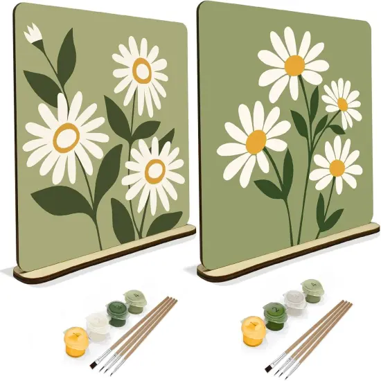 2 Pack Flowers Paint by Numbers Kit for Adults, Abstract Oil Painting by Number on Wood Board, DIY Flower Paint by Number Ornaments for Desktop, Easy Adult Paint by Number Kits for Gift 8x8 Inch {1}
