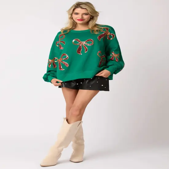 Embroidery Oversized Sweatshirts Green {6}