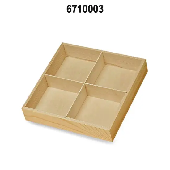 Natural Pine Wood 4 Section Trays 6 3/4" x 6 3/4" x 1 3/8" 12 Each {2}