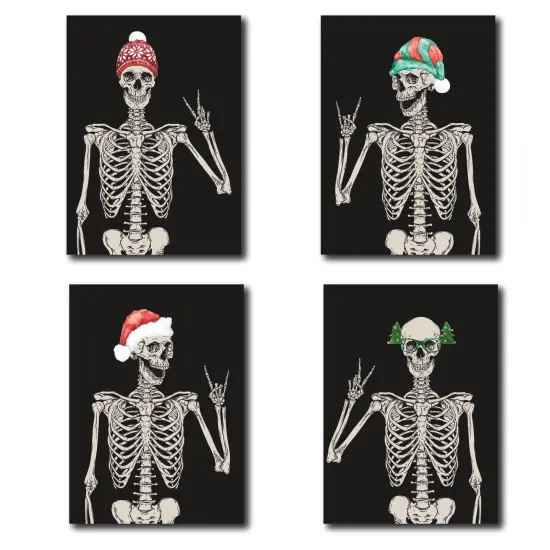 Skeleton Christmas Greeting Cards - 24-Pack Holiday Note Cards with 4 Unique Skeleton Designs in Festive Hats, Blank Inside for Merry Christmas & Happy Holiday Messages, Fun and Alternative Seasonal Stationery Set {1}