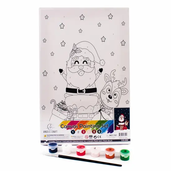 Angels Craft Paint by Number Canvas Set - Santa's Secret Entrance | Includes: 1 Pre-printed Canvas, 6 Acrylic Paint pots, 1 Artist Brush {2}