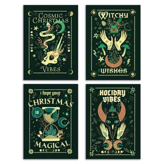 Witchy Christmas Cards - 24-Pack Holiday Greeting Cards with 4 Mystical and Cosmic Designs, Perfect for Sharing Magical Holiday Wishes, Blank Inside for Personalized Messages - Enchanting and Unique Stationery Set {1}