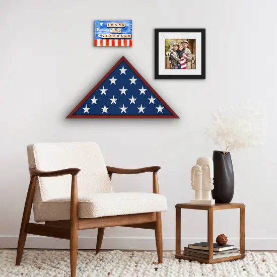Americanflat Small Flag Display Case for Burial Flag - Fits Folded Flag - Elegant Military Flag Display Case - Plexiglass Cover - Triangle Hanging Hardware - Brown {11}