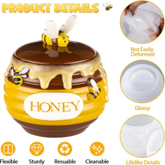 LET&rsquo;S Resin Honey Jar Resin Molds Silicone, Large Resin Jar Molds with Lid and Bee, Honeycomb Shape Jar Molds for Epoxy Resin Casting Craft, Container Pot,Candle Holder,Party Favors,Christmas Gifts {3}