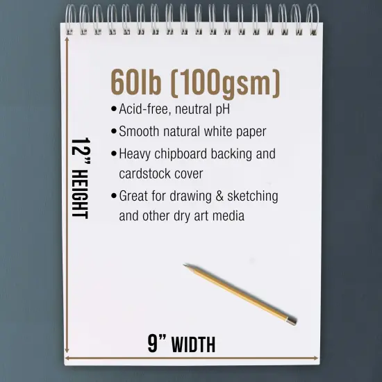 9"x12" Top Spiral Bound Sketch Book, 2 Pack, 100 Sheets Each, 60lb (100gsm), Acid-Free, Artist Sketchbook, Drawing Pad for Adults & Students {3}