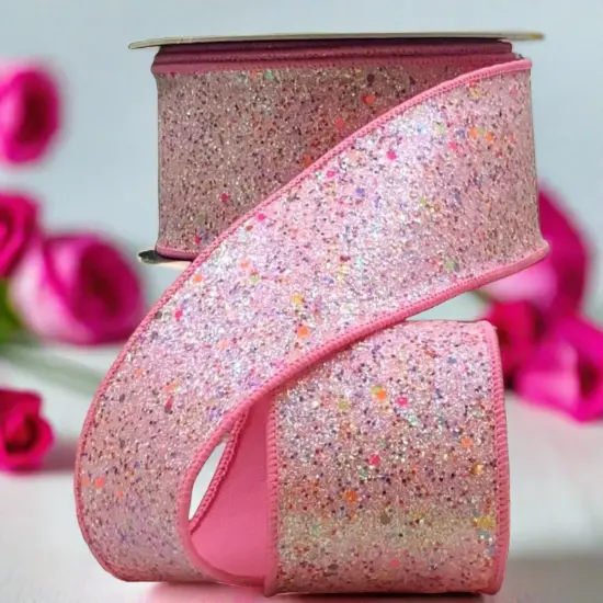 2.5" Glitter Confetti Ribbon: Pink (10 Yards) {4}