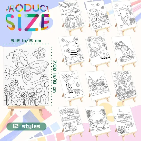 48PCS 12 Sets Printed Canvas Paint Art 12 Pcs Wooden Easel Set {2}