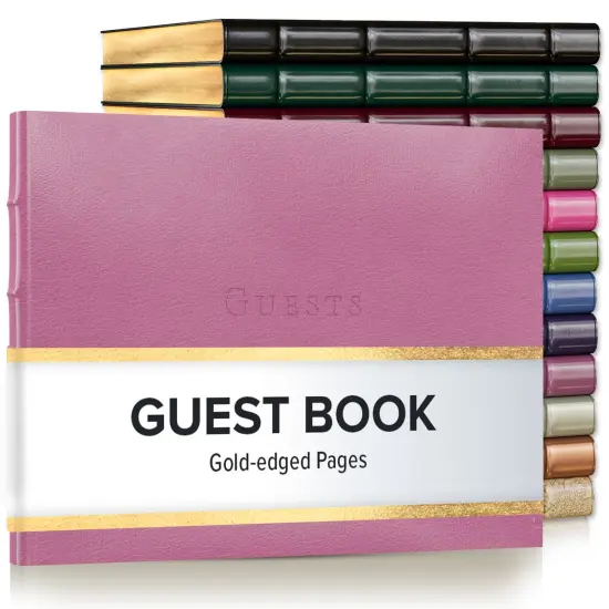 Gallery Leather Guest Book Special Events, add Photos, 192 Lined Pages, Bonded Leather, Hardcover, Gold-Gilded, Guestbook Camden Orchid {1}