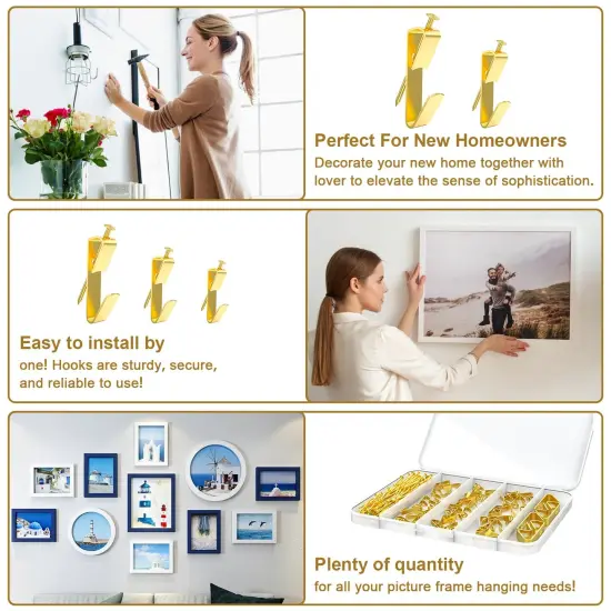 202 PCS Frame Hanger Kit, 10lb, 20lb, 30lb, 50lb&100lb Picture Hanging Hardware Kit, Picture Hanging Tool, Pcture Hangers,Picture Frame Hanging Kit, Picture Hooks for Pictures, Canvas, Mirror (Gold1) {2}