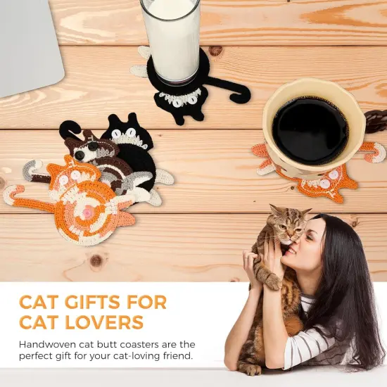 (3PC) -Drink Coaster | Cat Gifts for Cat Lovers,Fun Woven Creative Coasters {4}