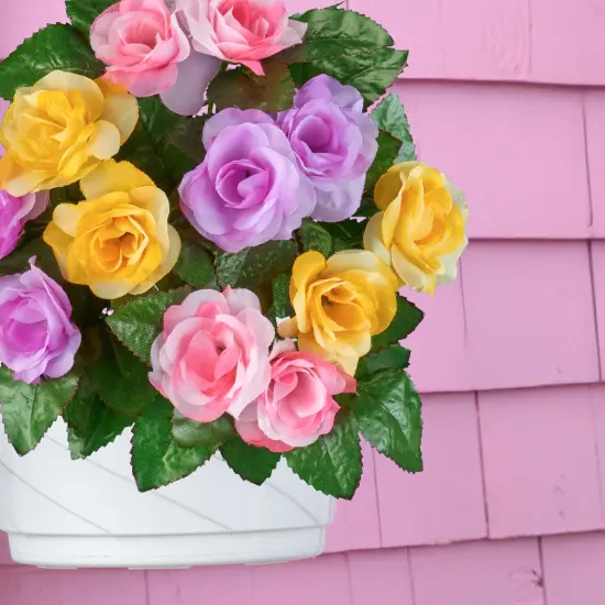Collections Etc Artificial Pastel Rose Bushes Set of 3 {7}