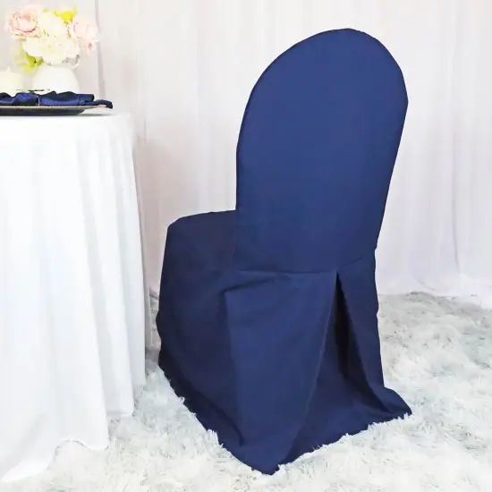 Navy Blue Banquet Chair Cover, Polyester Slipcover for Weddings & Events {2}