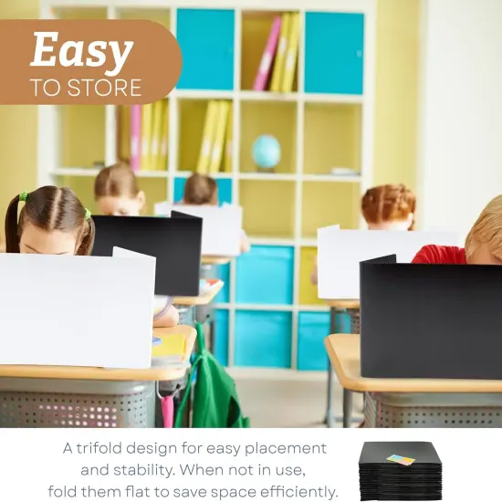 4E's Novelty Plastic Desk Dividers for Students - Pack of 4 - Desk Privacy Panel - Plastic Classroom Dividers, Testing Dividers for Classrooms, Easy-to-Clean Durable (Black & White) {4}
