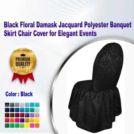 1 Piece Black Floral Damask Jacquard Polyester Banquet Skirt Chair Cover for Elegant Events {1}