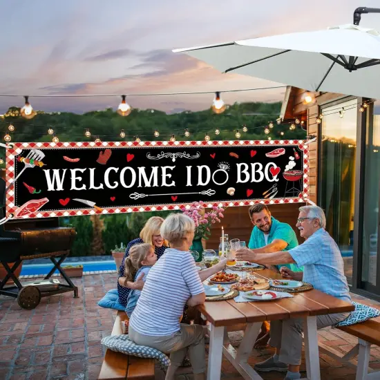 BBQ Party Decorations Welcome I DO BBQ Yard Banner Red Gingham {4}