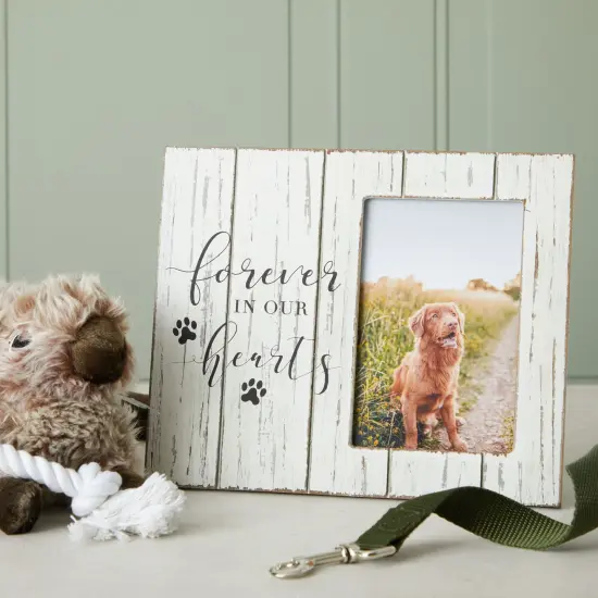 Rustic-Style Wooden Pet Memorial Picture Frame, 9.5x7.9-Inch Sentimental Dog Photo Frame to Memorialize Pets That Have Passed On, Forever In Our Hearts Display for 4x6-Inch Photos (White) {2}