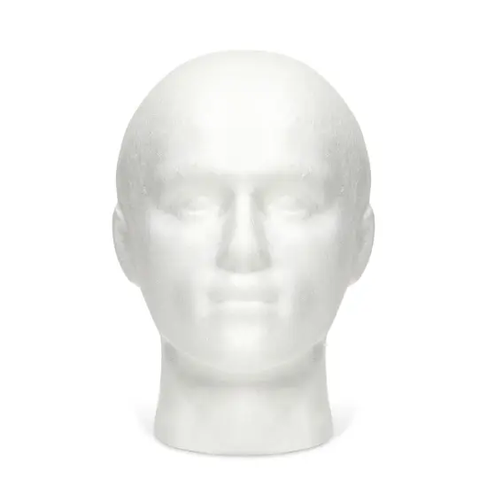 Male Foam Head Form, Mannequin Display for Masks, Hats, Wigs, Halloween Decoration (White, 9.25x11 in) {7}