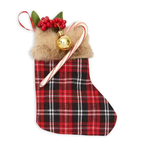 Mini Christmas Stockings,Red Buffalo Plaid Holiday Decor (6x8 In, 12 Pack) {7}