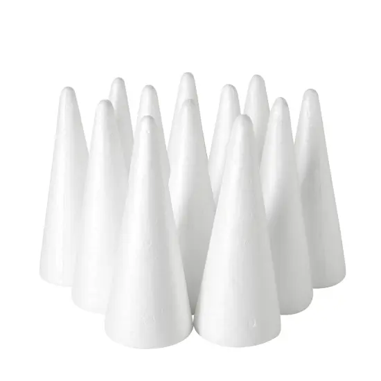 12 Pack Craft Foam - Foam Cones for Crafts, Trees, Holiday Gnomes, Christmas Decorations, DIY Art Projects (7.3x2.7 In) White {7}