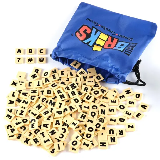 Strictly Briks AlphaBriks, 200 Pieces, 2x2 Alphabet Letter Bricks with Drawstring Bag, Easy to Remove, Fun and Educational Tool, 100% Compatible with All Major Brands Multicolor {1}