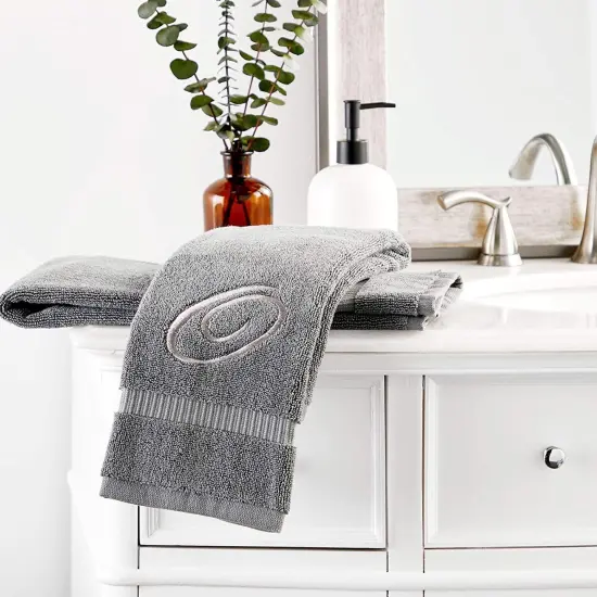 2 Pack Letter O Monogrammed Hand Towels, Gray Cotton Hand Towels with Silver Embroidered Initial O for Wedding Gift, Bridal Shower, Baby Shower, Anniversary (16 x 30 Inches) Grey {4}