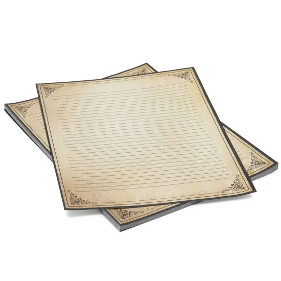 Paper Junkie 48 Sheets Vintage Style Lined Letter Writing Paper with Antique Border Design, 8.5 x 11 Inch Aged Stationery for Letters, Invitations (Vintage) Brown {7}