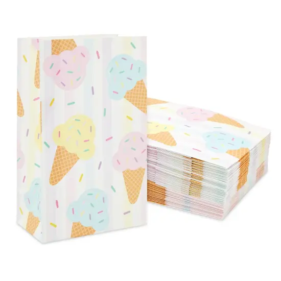 Ice Cream Party Favor Bags for Kids Birthday Decorations (36 Pack) White {1}