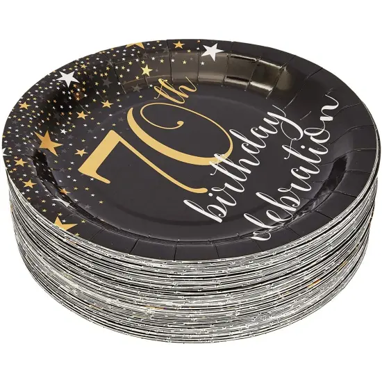 70th Birthday Plates (9 In, 80 Pack) Black {5}
