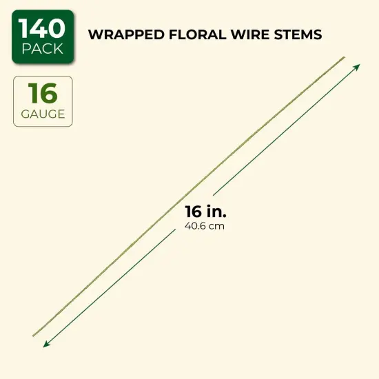 140 Pack Floral Stem Wire 16 Inches, 16 Gauge for DIY Crafts, Flower Making Supplies and Florist Arrangements, Green {3}