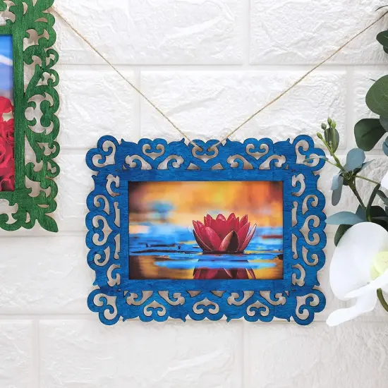 Unfinished Wooden Picture Frames for Crafts with Cutouts and String (6 Pack) Brown {3}