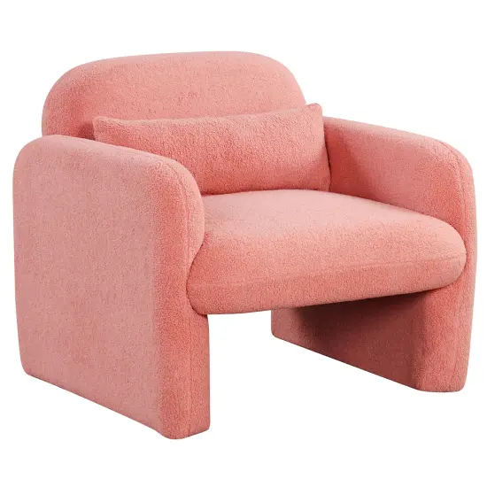 Modern Accent Chair with Waist Pillow and Armrests for Living Room Bedroom Pink {1}
