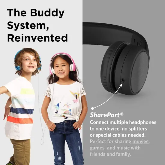 LilGadgets Connect+ Style On-Ear Kids Headphones with Microphone - SharePort Technology, SoftTouch Padding, Detachable Cable, Noise Reduction, Durable & Adjustable - Black, Ages 3-14 {5}