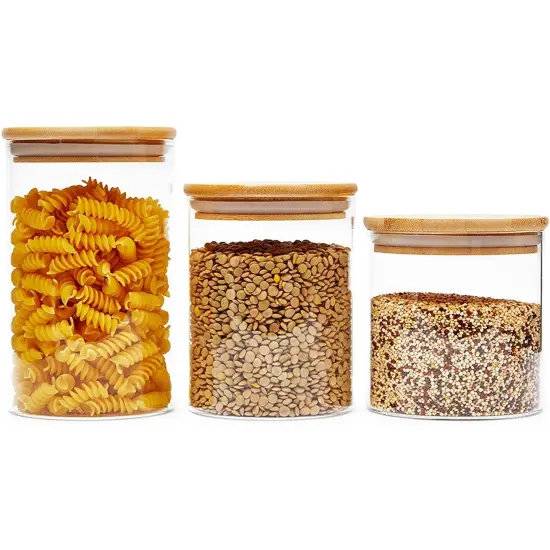 5-Pack Glass Canisters with Bamboo Lids, 3 Sizes for Pantry Storage Clear {4}