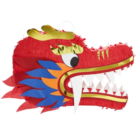Dragon Pinata - Chinese Dragon Head, Dragon Birthday Party Supplies, 2025 Chinese New Year Decorations (16.5x11x3 In) Red {7}