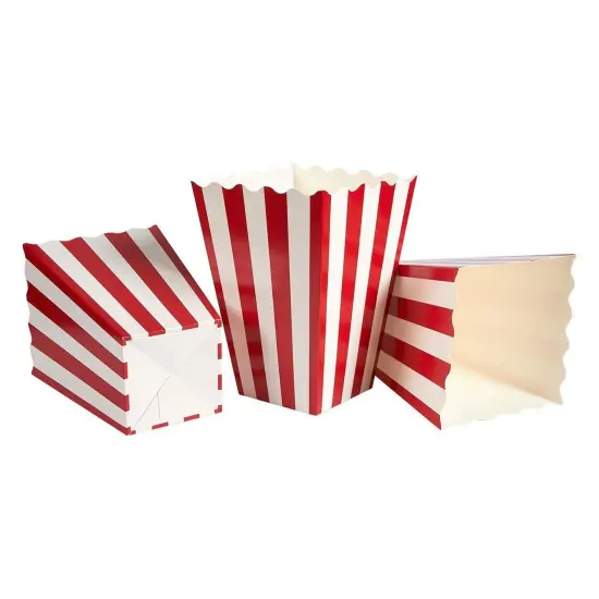 100-Pack of Large Paper Popcorn Favor Boxes, Red & White Candy Holder Containers for Movie Night Favors, Carnival Circus Party Supplies Decorations, (3.7x7.8 In) {4}