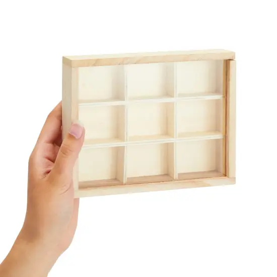 Small Unfinished Wood Box with Lid, 9 Compartment Storage Boxes (6.75 x 1.4 x 5.1 inches, 2 Pack) {5}