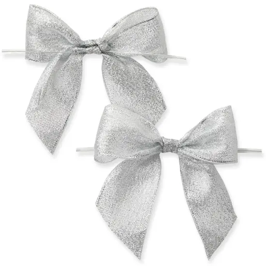 Bright Creations 36 Pack Mini Silver Bows with Twist Ties, 4x3 Inch Premade Organza Bows, Elegant Silver Bows for Treat Bags, Baked Goods, Goodie Bags, and Gift Wrapping {2}