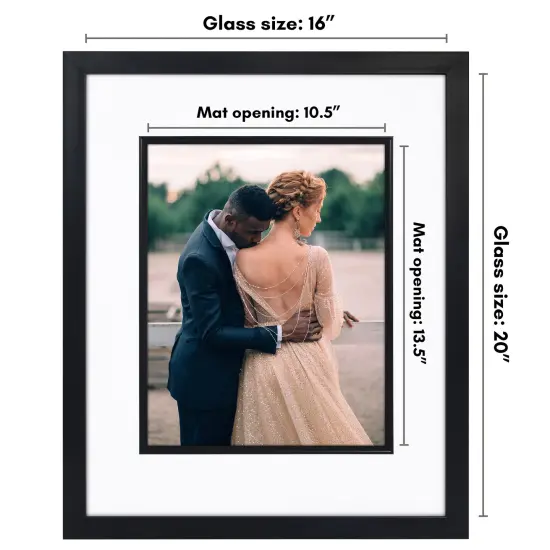 Americanflat 16x20 Picture Frame with Decorative Inner Mat Accent - Use as 11x14 photo frame with the Mat or as 16x20 frame without the Mat - Statement Frame with Polished Plexiglass {8}