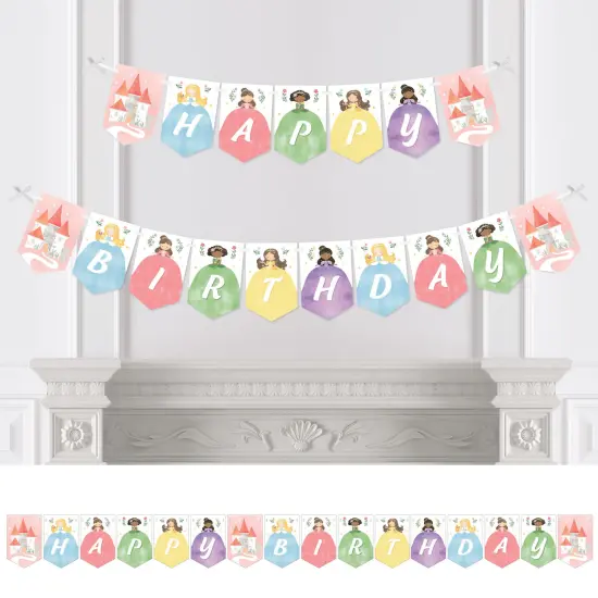 Big Dot of Happiness Princess Happy Birthday Party Banner, Pastel Colorful Princess Dress Characters Party Decorations - Happy Birthday Bunting Banner {1}