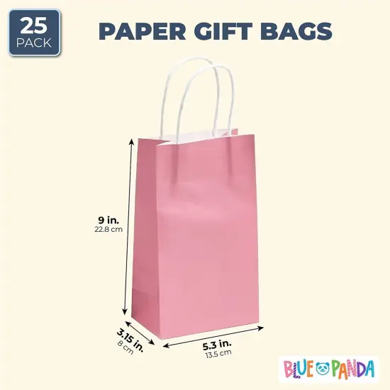 25-Pack Pink Gift Bags with Handles - Small Paper Treat Bags for Birthday, Wedding, Retail (5.3x3.2x9 In) {5}