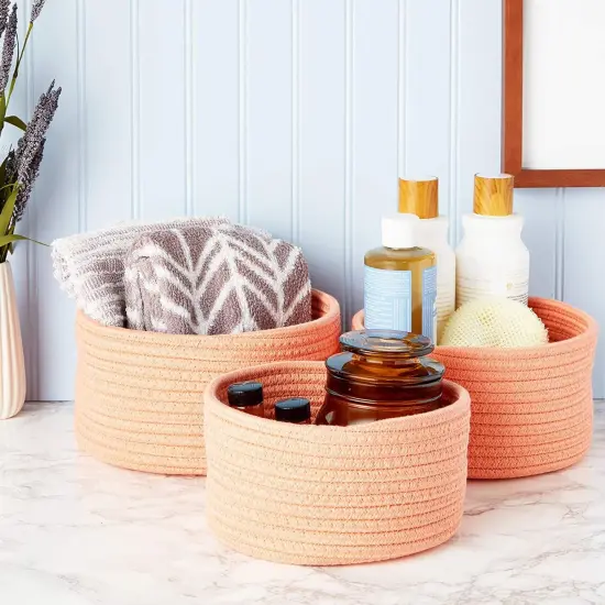 Farmlyn Creek Cotton Woven Baskets for Storage, Peach Organizers (3 Sizes, 3 Pack) Orange {3}