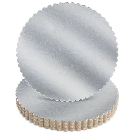 12 Pack 10 Inch Cake Board Base, Cardboard Scalloped Platters for Bakeries, Desserts (Silver) {1}