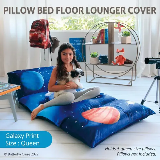 Butterfly Craze Floor Pillow Case, Mattress Bed Lounger Cover, Galaxy Blue, Queen Size - Cozy Seating Solution for Kids & Adults, Recliner Cushion, for Reading, TV Time (Pillow Not Included) {3}