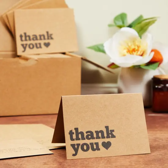 120 Pack Kraft Paper Thank You Cards with Envelopes - Bulk Thank You Cards for Wedding, Graduation, Baby Shower, Commerce (Heart Design, 3.5x5 In) Brown {2}