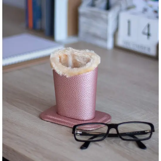 2 Pack Eyeglass Holder Stand, Plush Lined Bedside Glasses Holder for Nightstand (Silver and Pink, 4.5 x 5 In) Multicolor {3}